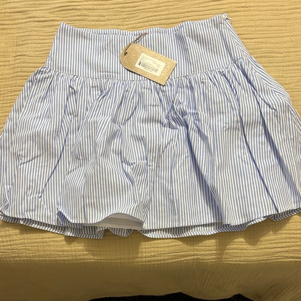 Meshki “Gretel” Hem Mini Skirt - Blue Pinstripe NWT size S - Picture 4 of 5